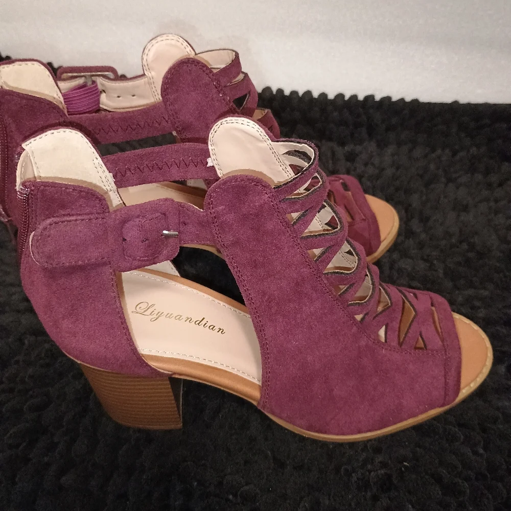 Liyuandian Woman's Platform Open Toe Elegant Burgundy Women's Heels Size 8.5 - Picture 2 of 14